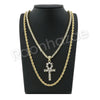 GOLD ANKH CROSS PENDANT W/ 24" ROPE /18" TENNIS CHAIN NECKLACE S111 - Raonhazae