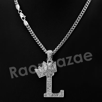 Crown L Initial Pendant Necklace Set. - Raonhazae