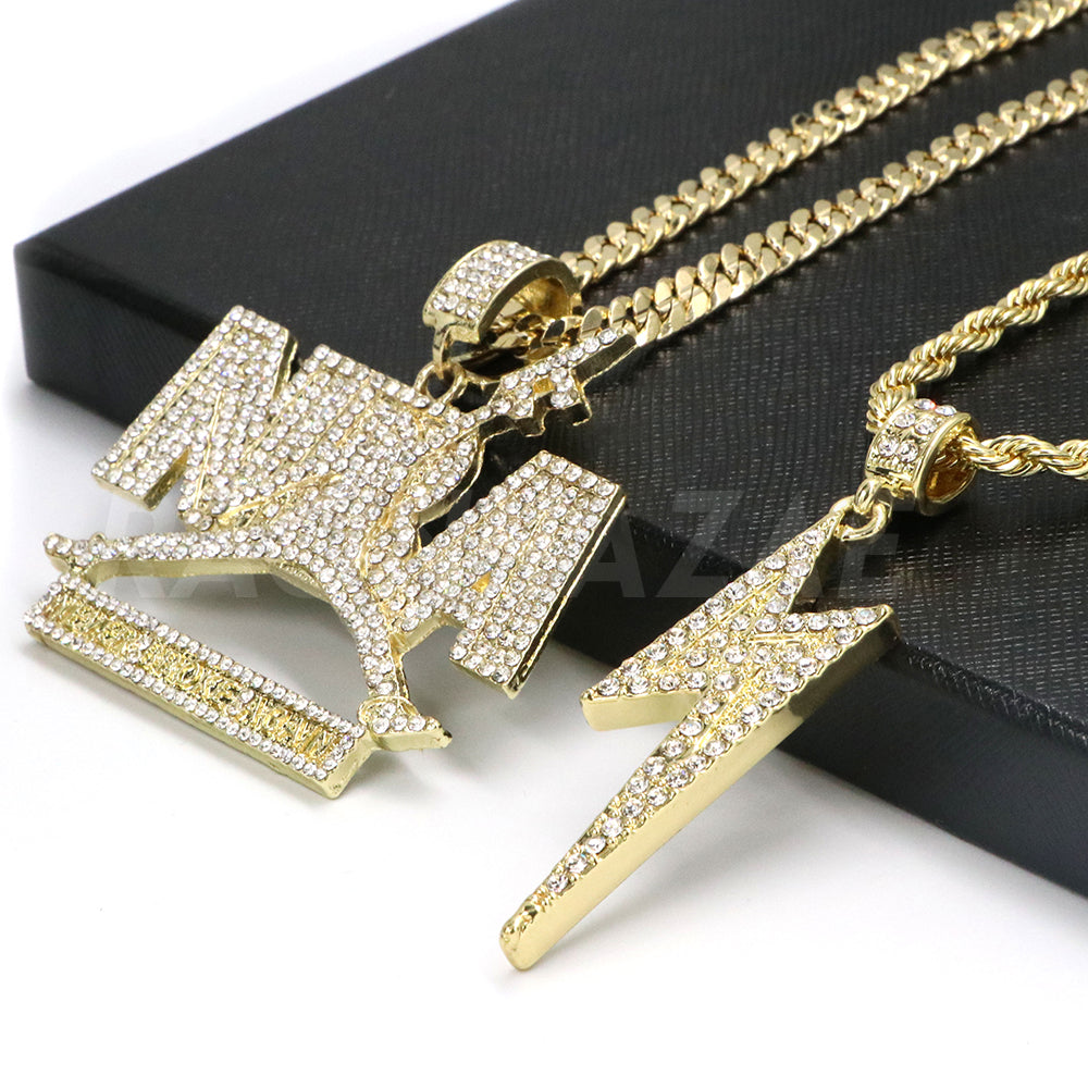 NBA Never Broke Again Iced Pendant Icy Charm Men's Women Icy 14k Gold Rope  Chain