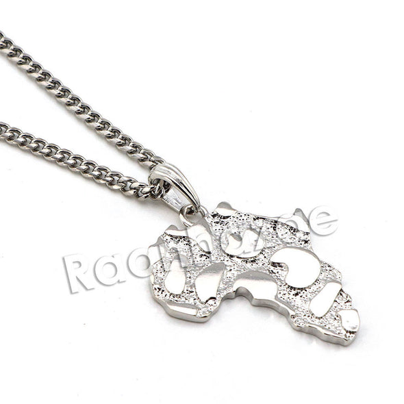 Mens Hip Hop Rhodium Plated Nugget Pendant w/ 24" Miami Cuban Chain B16S - Raonhazae