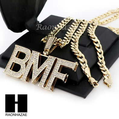 MENS HIP HOP BMF PENDANT & DIAMOND CUT CUBAN LINK CHAIN NECKLACE NN42 - Raonhazae