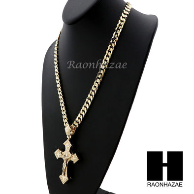 HIP HOP JESUS CROSS PENDANT & DIAMOND CUT CUBAN LINK CHAIN NECKLACE N41 - Raonhazae