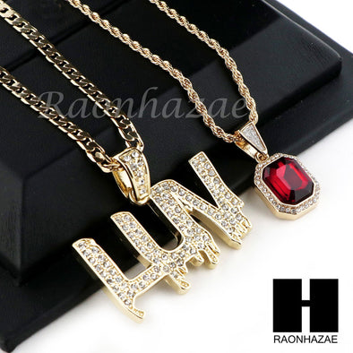 RAPPER RUBY LUV PENDANT 24" 30" CUBAN LINK ROPE CUBAN NECKLACE SET D020 - Raonhazae