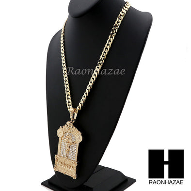 PRAYING HANDS CROSS LAST SUPPER PENDANT w/ DIAMOND CUT CUBAN LINK CHAIN - Raonhazae