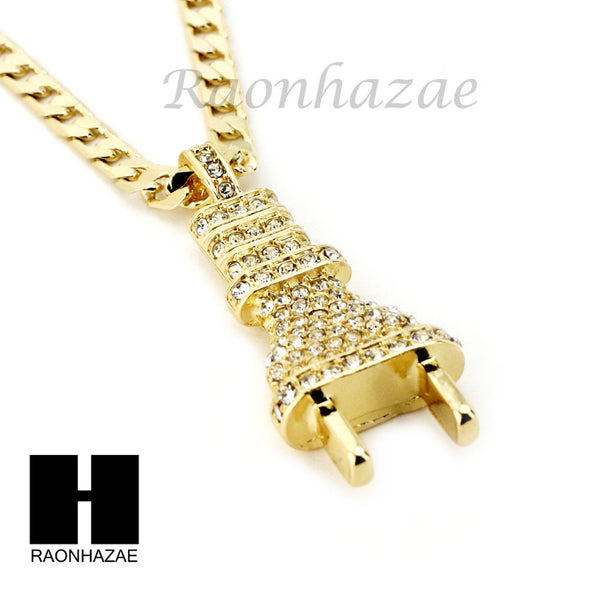 RUBY PLUG CZ PENDANT 24" 30" CUBAN LINK ROPE CUBAN NECKLACE SET D022 - Raonhazae