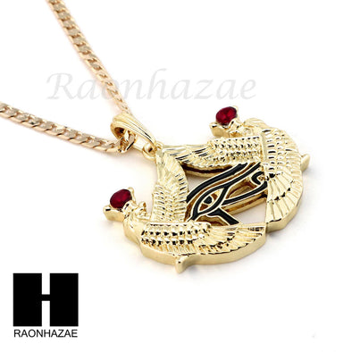 RUBY NEKHBET EYE OF HORUS PENDANT CUBAN LINK ROPE CUBAN NECKLACE SET 18 - Raonhazae