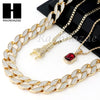 RUBY PLUG CZ PENDANT 24" 30" CUBAN LINK ROPE CUBAN NECKLACE SET D022 - Raonhazae