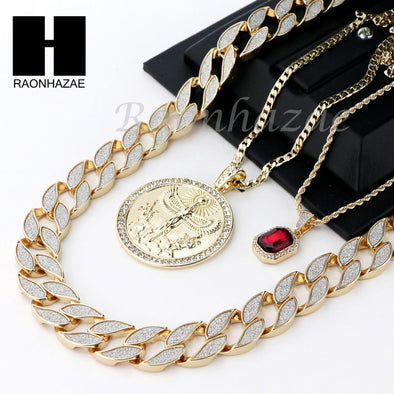 RUBY EGYPTIAN MAAT ROUND PENDANT CUBAN LINK ROPE CUBAN NECKLACE SET D19 - Raonhazae