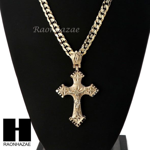 HIP HOP JESUS CROSS PENDANT & DIAMOND CUT CUBAN LINK CHAIN NECKLACE N41 - Raonhazae