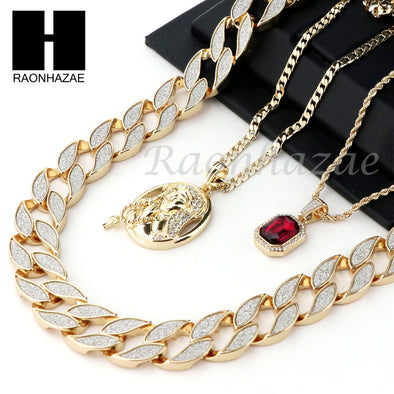 RUBY MARY MARIA ROSARY PENDANT CUBAN LINK ROPE CUBAN NECKLACE SET D024 - Raonhazae