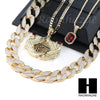 RUBY NEKHBET EYE OF HORUS PENDANT CUBAN LINK ROPE CUBAN NECKLACE SET 18 - Raonhazae