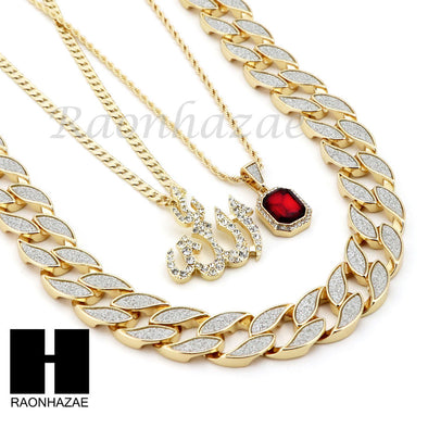 RUBY ALLAH PENDANT 24" 30" CUBAN LINK ROPE CUBAN NECKLACE SET D021 - Raonhazae