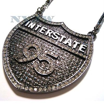 NEW HIP HOP BIG FAT JOE BLACK I-95 PENDANT W/ 4mm 36" FRANCO CHAIN SET - Raonhazae